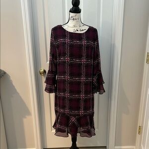 Jessica Howard Plum Plaid Ruffle Tiered-Sleeve Sheath Dress